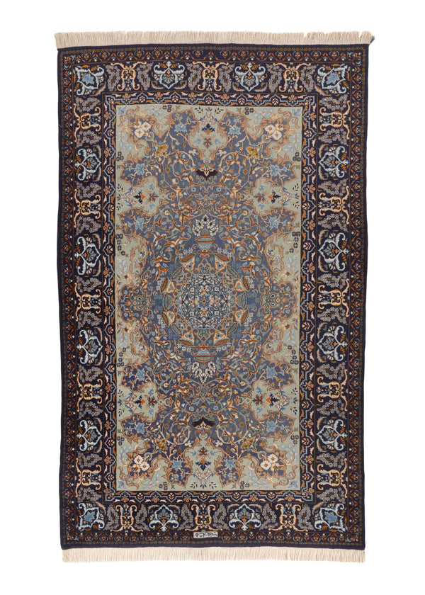 33044 Persian Rug Kashan Handmade Area Traditional 4'8'' x 7'3'' -5x7- Blue Yellow Gold Unique Adib Design