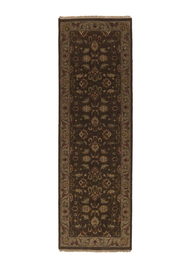 33048 Oriental Rug Indian Handmade Runner Transitional 2'6'' x 7'11'' -3x8- Brown Green Floral Design