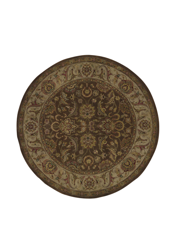 33051 Oriental Rug Indian Handmade Round Transitional 6'1'' x 6'2'' -6x6- Brown Whites Beige Jaipur Floral Design