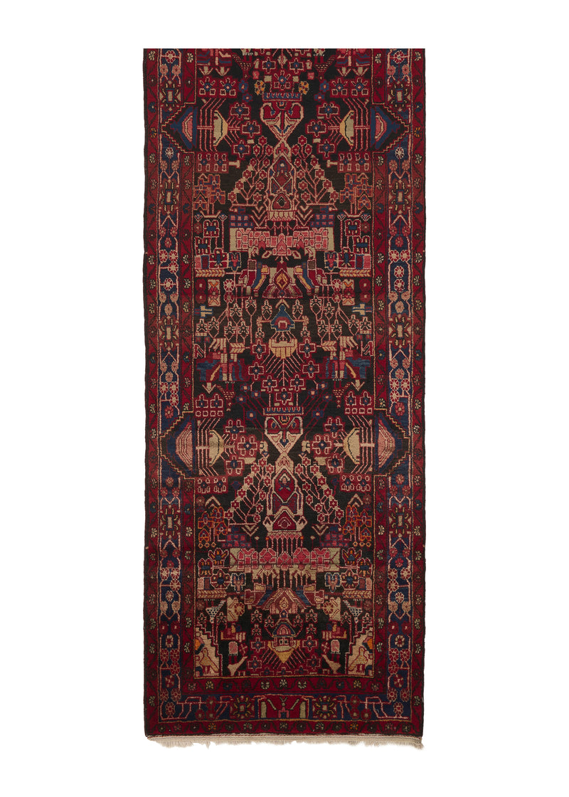 33065 Persian Rug Nahavand Handmade Runner Tribal 3'4'' x 15'10'' -3x16- Red Blue Geometric Design