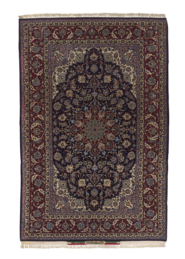 33071 Persian Rug Isfahan Handmade Area Traditional 5'0'' x 7'5'' -5x7- Blue Red Floral Design