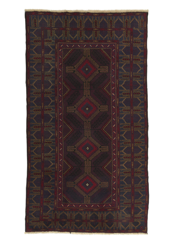 33092 Persian Rug Baloch Handmade Area Tribal 3'2'' x 5'10'' -3x6- Brown Blue Geometric Design