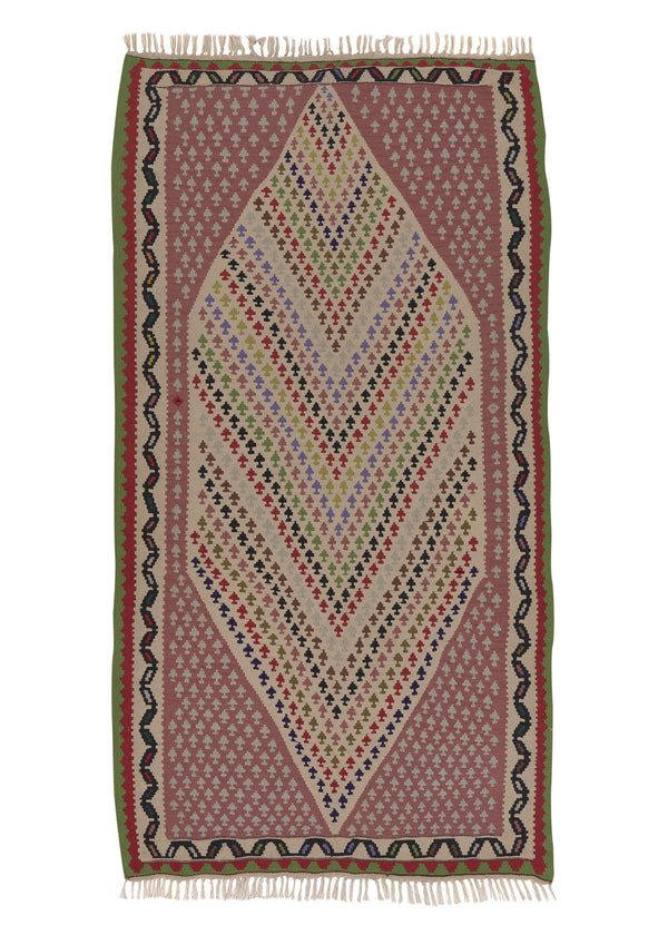 33094 Persian Rug Shiraz Handmade Area Runner Tribal 3'10'' x 7'2'' -4x7- Pink Multi-color Geometric Design