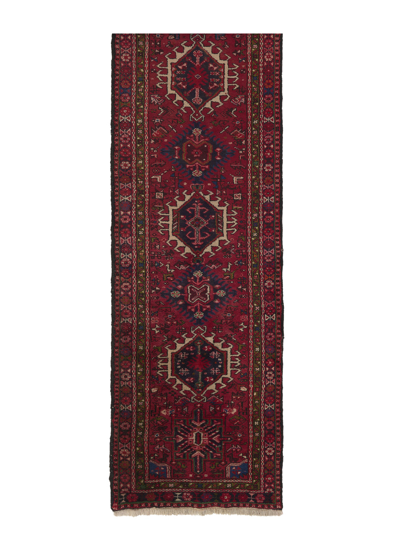 33097 Persian Rug Gharajeh Handmade Runner Tribal 2'9'' x 18'11'' -3x19- Red Geometric Design