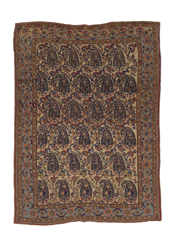 33110 Persian Rug Afshar Handmade Area Antique Tribal 4'6'' x 6'0'' -5x6- Blue Whites Beige Orange Paisley Boteh Design