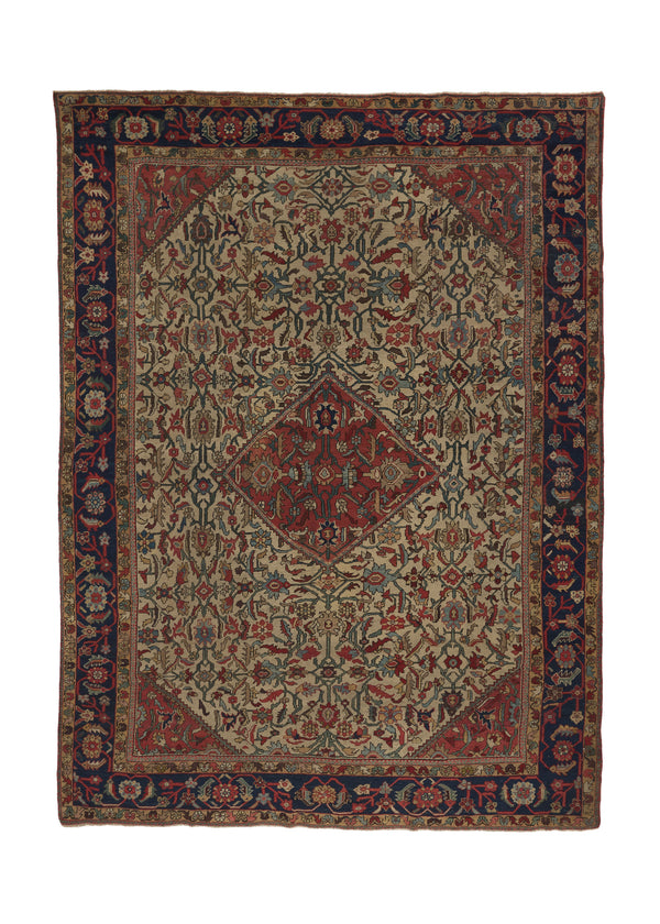 33131 Persian Rug Mahal Handmade Area Antique Tribal 9'0'' x 12'5'' -9x12- Whites Beige Blue Red Floral Design
