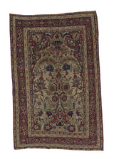 33133 Persian Rug Kerman Handmade Area Antique Traditional 4'3'' x 6'6'' -4x7- Whites Beige Red Tree of Life Prayer Rug Design