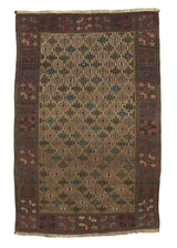 33136 Persian Rug Baloch Handmade Area Antique Tribal 3'0'' x 4'5'' -3x4- Brown Whites Beige Geometric Design