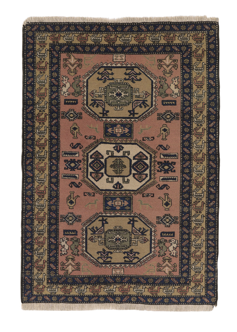 33167 Persian Rug Ardabil Handmade Area Tribal Vintage 4'9'' x 6'9'' -5x7- Pink Geometric Design