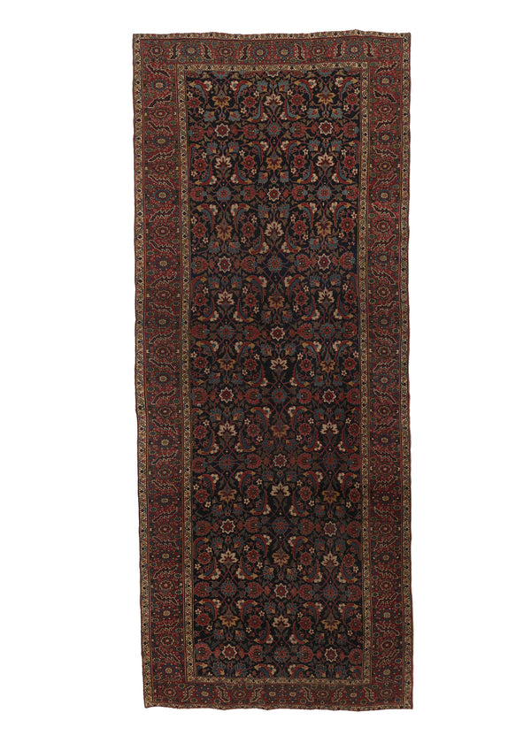 33183 Persian Rug Bijar Handmade Area Antique Traditional 6'9'' x 16'9'' -7x17- Blue Red Floral Herati Design