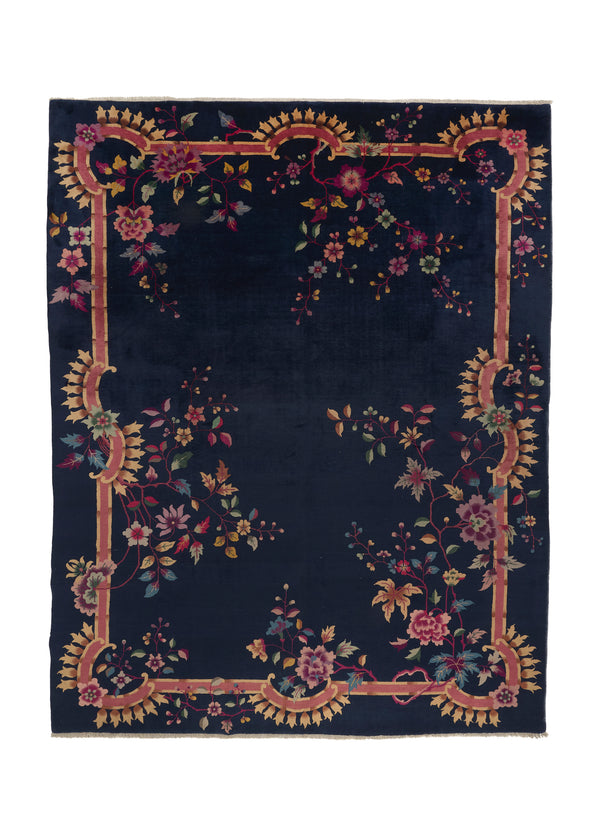 33189 Oriental Rug Chinese Handmade Area Antique Traditional 9'0'' x 11'7'' -9x12- Blue Purple Pink Floral Nichols Design