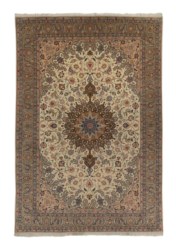 33215 Persian Rug Tabriz Handmade Area Traditional 6'8'' x 9'11'' -7x10- Whites Beige Pink Naghsh Floral Design