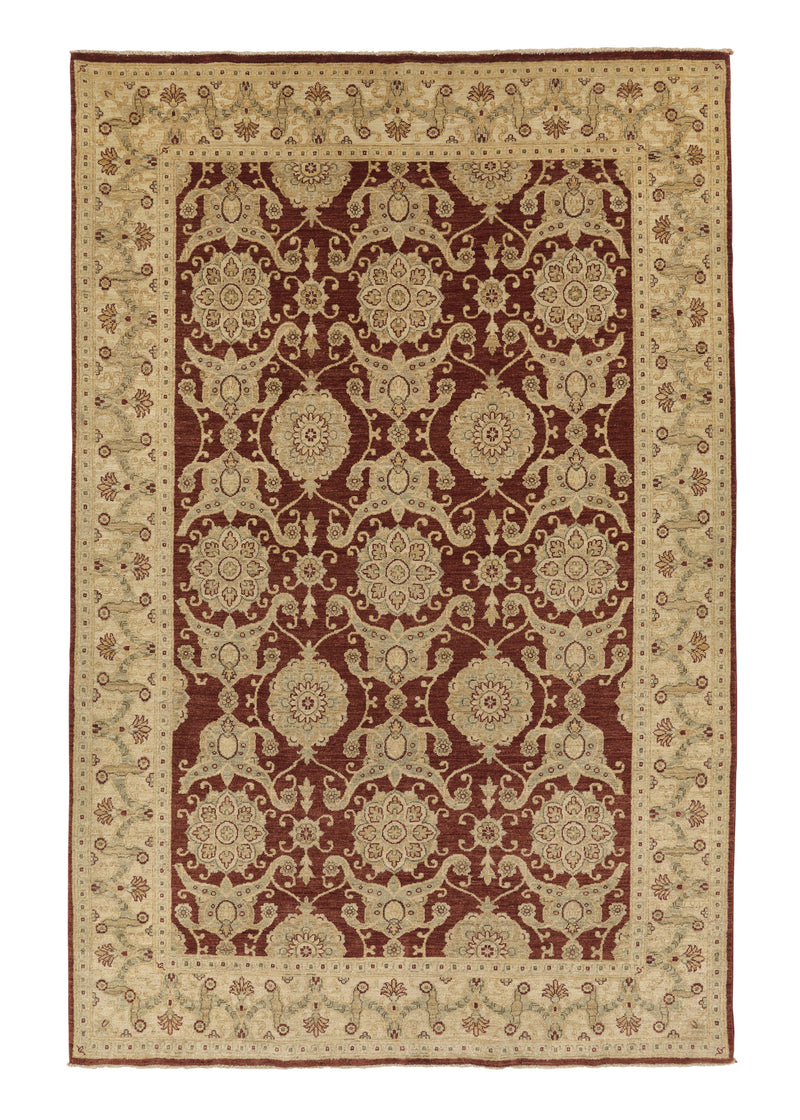 33235 Oriental Rug Pakistani Handmade Area Transitional 5'11'' x 9'0'' -6x9- Red Whites Beige Oushak Design