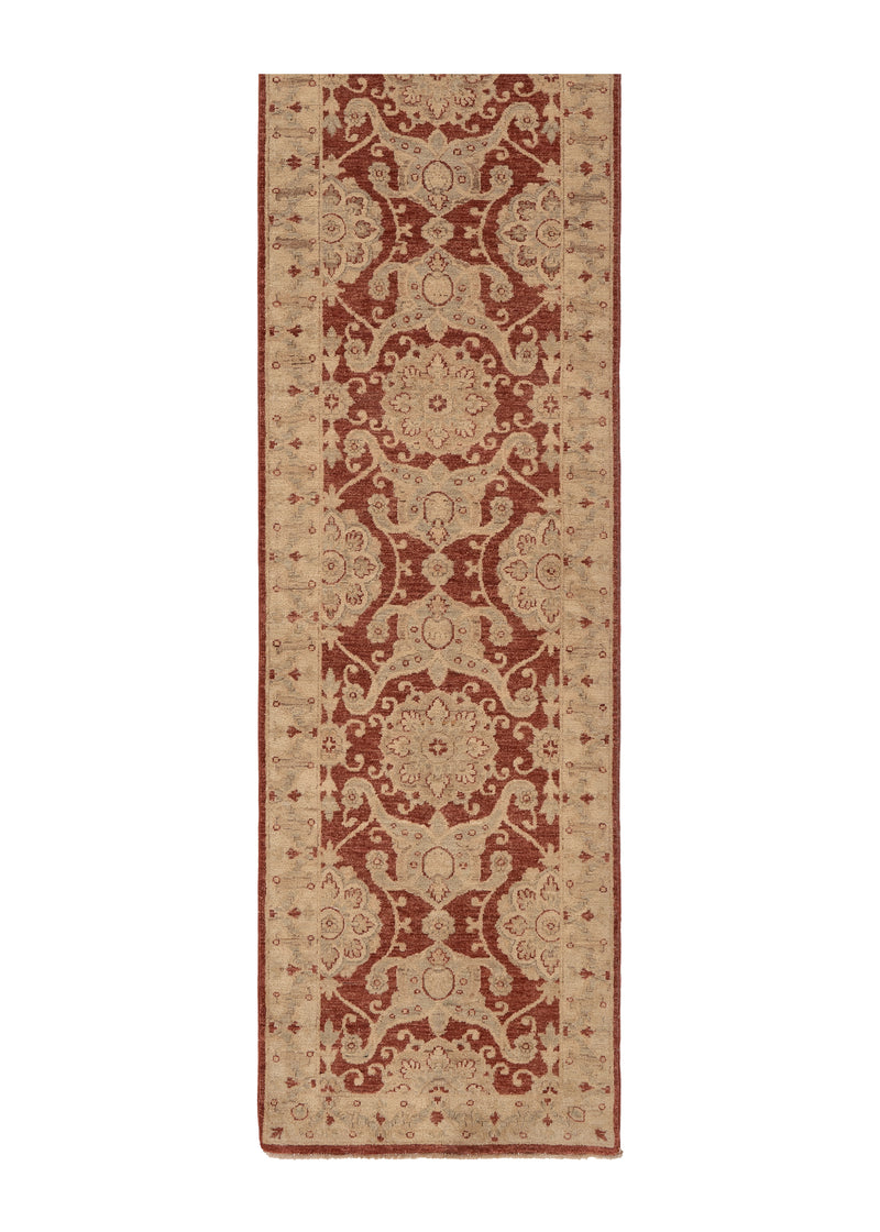 33261 Oriental Rug Pakistani Handmade Runner Transitional 2'6'' x 9'10'' -3x10- Whites Beige Red Floral Oushak Design