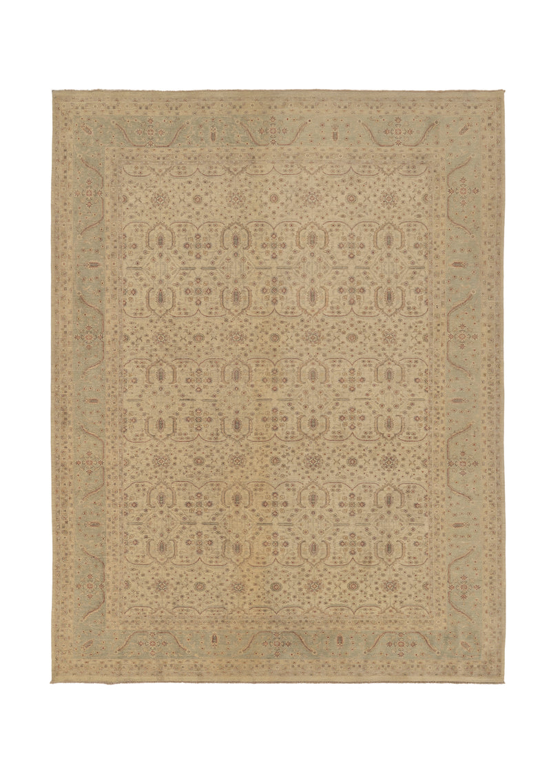 33270 Oriental Rug Pakistani Handmade Area Transitional Neutral 10'0'' x 13'3'' -10x13- Whites Beige Blue Floral Oushak Design