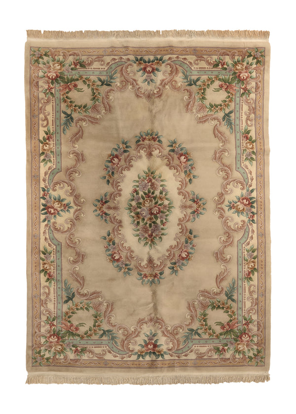 33273 Oriental Rug Chinese Handmade Area Transitional 8'2'' x 11'5'' -8x11- Whites Beige Pink Green Carved Floral Design