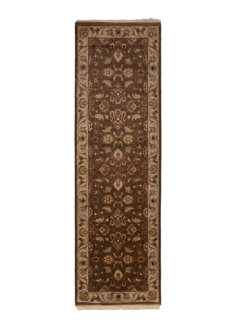 33285 Oriental Rug Indian Handmade Runner Transitional 2'7'' x 8'6'' -3x9- Brown Floral Design