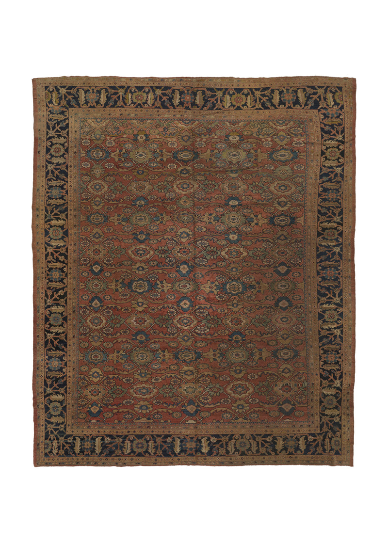 33292 Persian Rug Mahal Handmade Area Antique Tribal 11'0'' x 13'5'' -11x13- Red Blue Floral Design