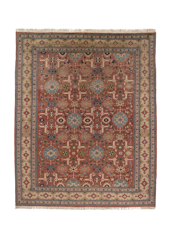 33293 Persian Rug Tabriz Handmade Area Traditional 9'9'' x 12'0'' -10x12- Red Whites Beige Geometric Design