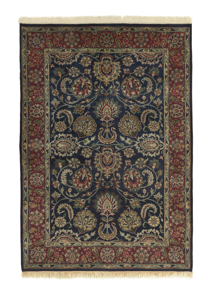33304 Oriental Rug Indian Handmade Area Transitional 4'1'' x 5'10'' -4x6- Blue Red Floral Design