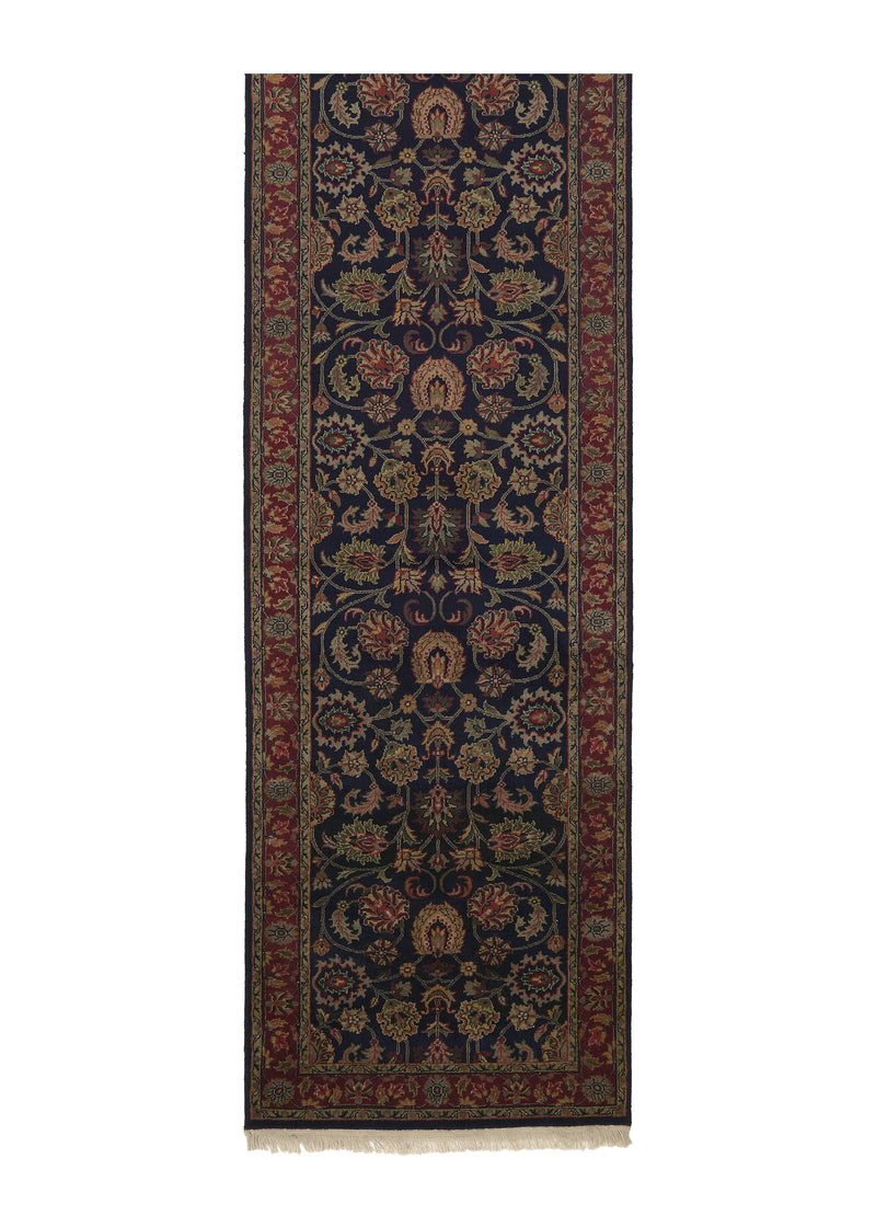 33312 Oriental Rug Indian Handmade Runner Traditional 2'8'' x 9'1'' -3x9- Blue Red Floral Design