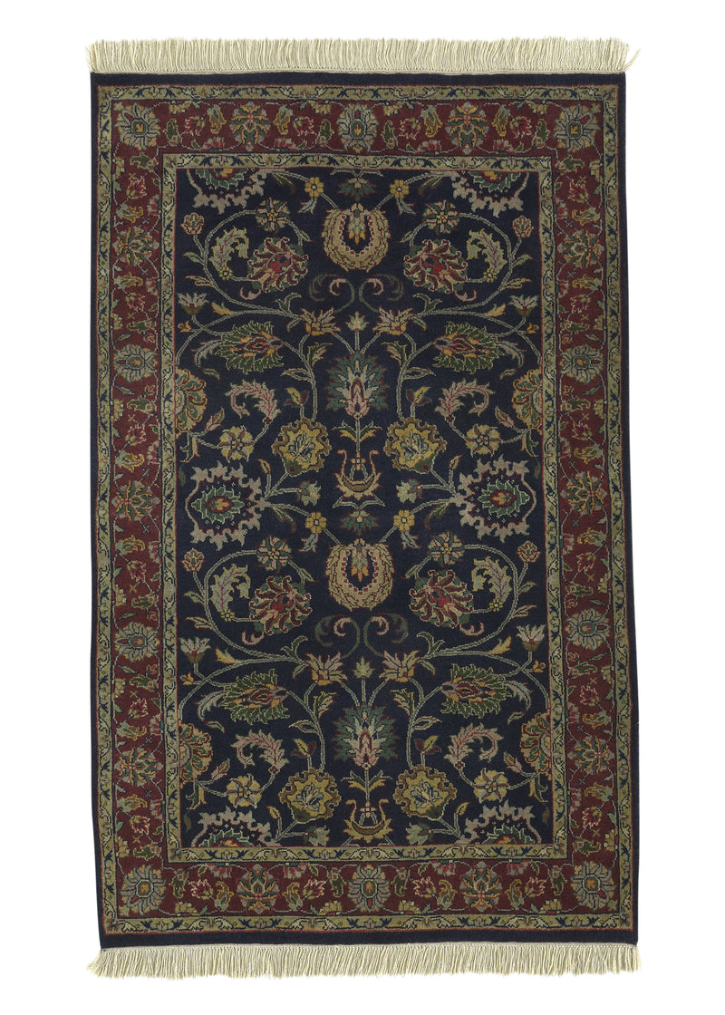 33318 Oriental Rug Indian Handmade Area Transitional Traditional 2'11'' x 4'9'' -3x5- Blue Red Floral Design