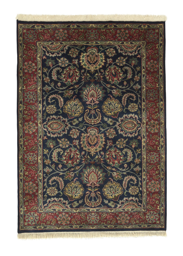 33326 Oriental Rug Indian Handmade Area Transitional 4'6'' x 6'0'' -5x6- Blue Red Floral Design