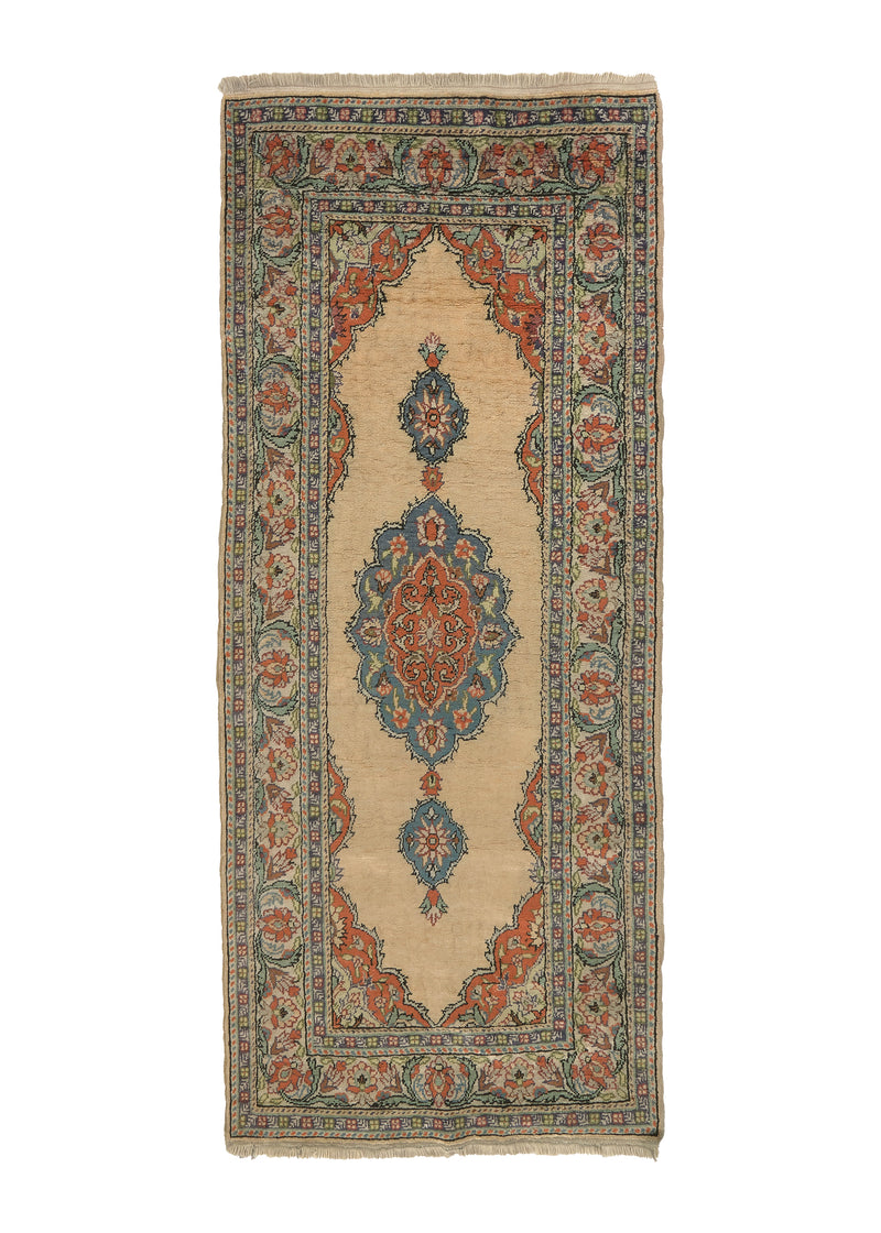 33338 Oriental Rug Turkish Handmade Area Traditional 2'6'' x 6'0'' -3x6- Whites Beige Orange Open Field Floral Design