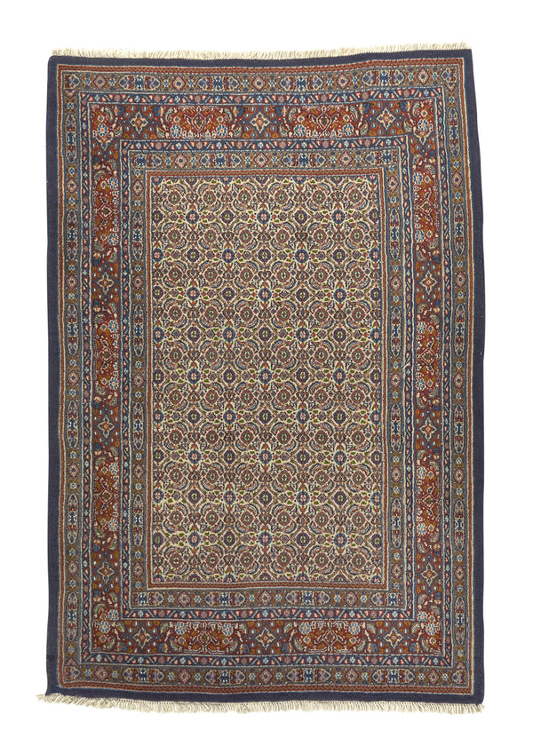 33340 Persian Rug Moud Handmade Area Traditional 3'4'' x 5'0'' -3x5- Orange Blue Whites Beige Herati Design