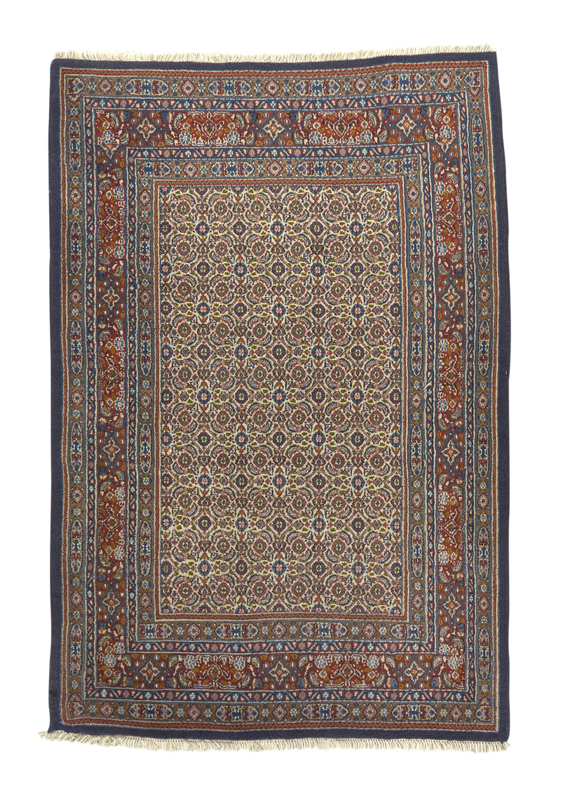 33340 Persian Rug Moud Handmade Area Traditional 3'4'' x 5'0'' -3x5- Orange Blue Whites Beige Herati Design