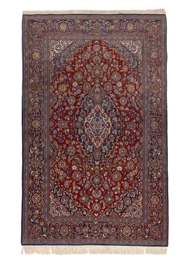 33346 Persian Rug Kashan Handmade Area Traditional 4'9'' x 7'4'' -5x7- Red Blue Toranj Mehrab Design