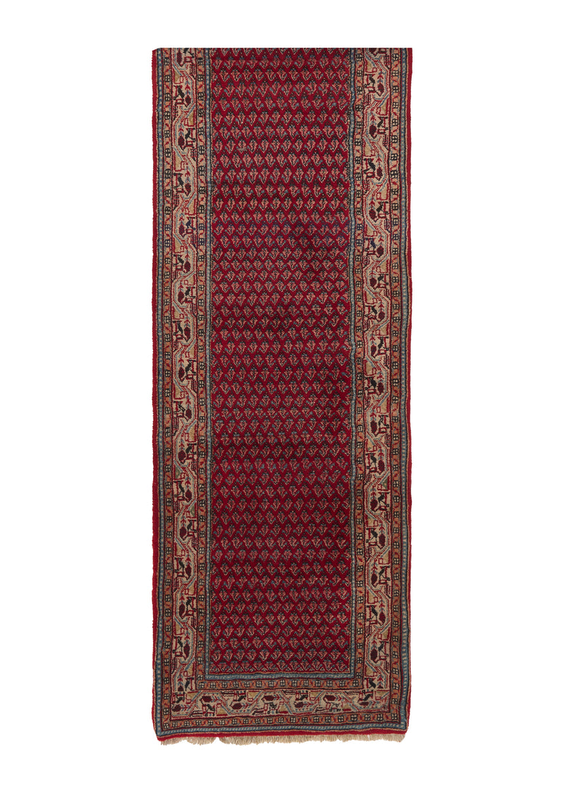 33348 Persian Rug Saraband Handmade Runner Tribal 3'0'' x 20'2'' -3x20- Red Paisley Boteh Design