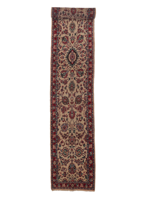 33353 Persian Rug Sarouk Handmade Runner Traditional 2'10'' x 16'0'' -3x16- Whites Beige Red Floral Design