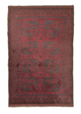 33357 Oriental Rug Afghan Handmade Area Tribal 2'11'' x 4'5'' -3x4- Red Geometric Design