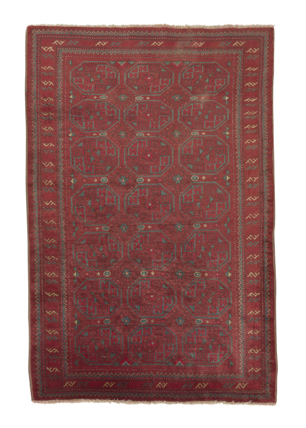 33359 Oriental Rug Afghan Handmade Area Tribal 3'7'' x 5'4'' -4x5- Red Bokhara Design