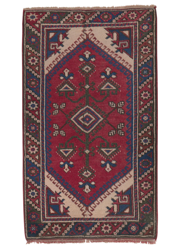 33415 Oriental Rug Turkish Handmade Area Tribal 2'3'' x 3'10'' -2x4- Red Blue Whites Beige Geometric Design
