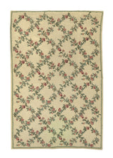 33429 Oriental Rug Indian Handmade Area Traditional 4'0'' x 6'0'' -4x6- Whites Beige Green Pink Tapestry Floral Design