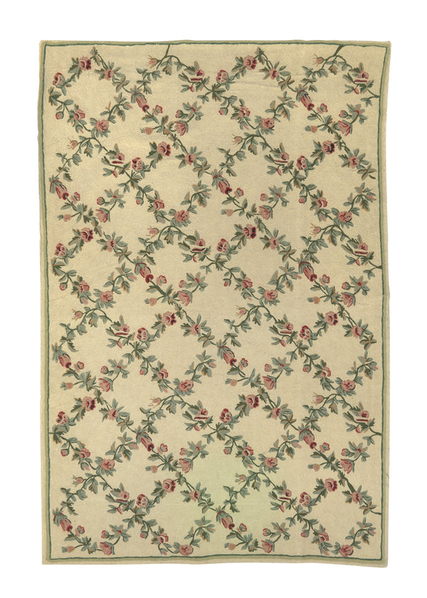 33429 Oriental Rug Indian Handmade Area Traditional 4'0'' x 6'0'' -4x6- Whites Beige Green Pink Tapestry Floral Design