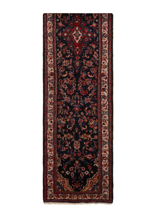 33441 Persian Rug Hamadan Handmade Runner Tribal 2'6'' x 13'2'' -3x13- Blue Geometric Design
