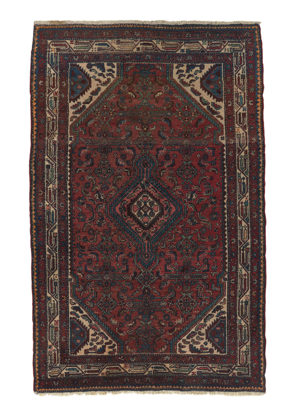 33449 Persian Rug Malayer Handmade Area Tribal Vintage 4'5'' x 7'0'' -4x7- Red Geometric Design