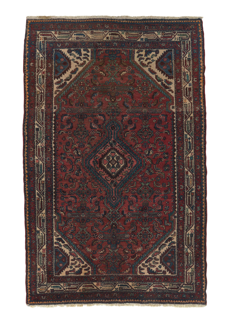 33449 Persian Rug Malayer Handmade Area Tribal Vintage 4'5'' x 7'0'' -4x7- Red Geometric Design