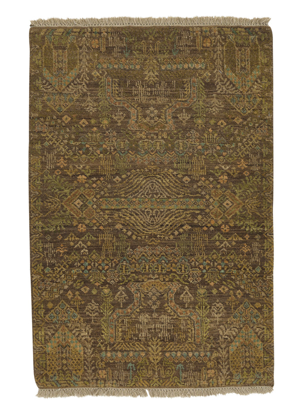 33462 Oriental Rug Indian Handmade Area Sample Modern 2'0'' x 3'0'' -2x3- Brown Geometric Design