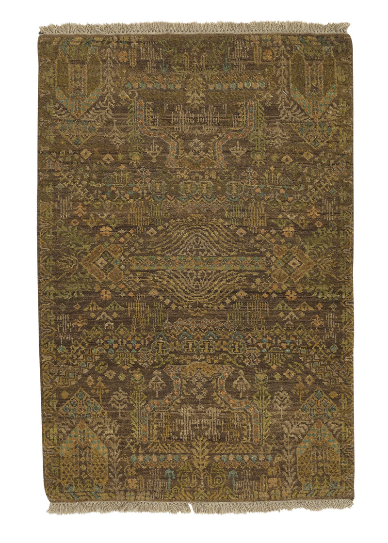 33462 Oriental Rug Indian Handmade Area Sample Modern 2'0'' x 3'0'' -2x3- Brown Geometric Design