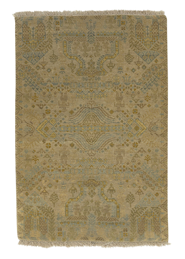 33463 Oriental Rug Indian Handmade Area Sample Modern 2'0'' x 3'0'' -2x3- Whites Beige Geometric Design