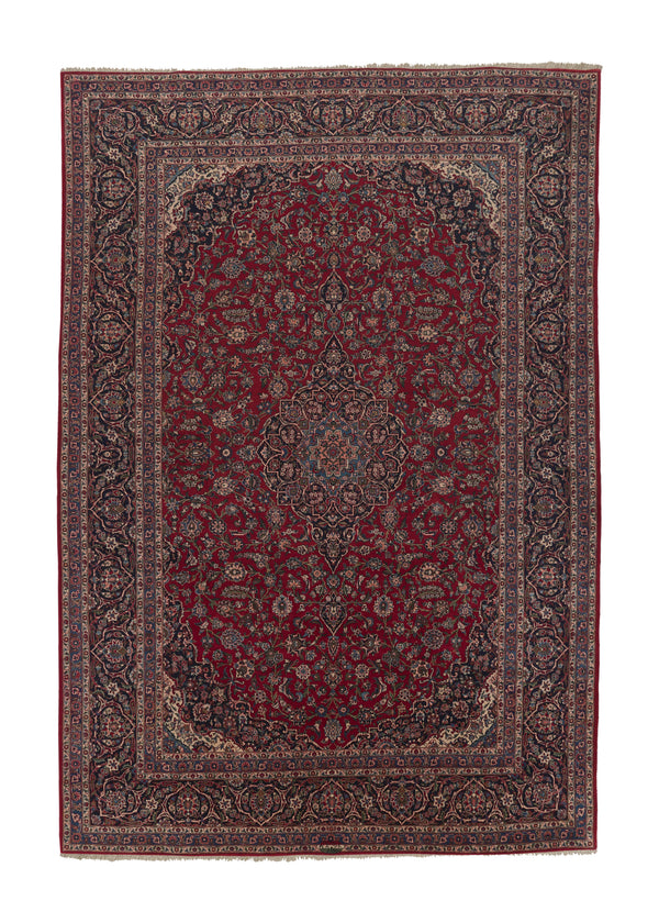 33478 Persian Rug Kashan Handmade Area Traditional 9'0'' x 13'1'' -9x13- Red Blue Toranj Mehrab Floral Design
