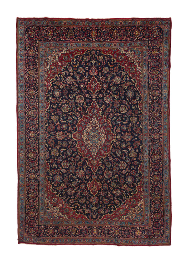 33486 Persian Rug Kashan Handmade Area Traditional 8'2'' x 12'4'' -8x12- Red Blue Toranj Mehrab Floral Design