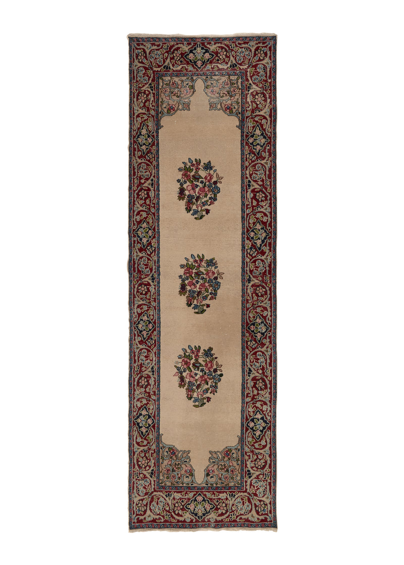 33489 Persian Rug Kerman Handmade Runner Traditional 2'5'' x 7'10'' -2x8- Whites Beige Red Open Field Floral Design