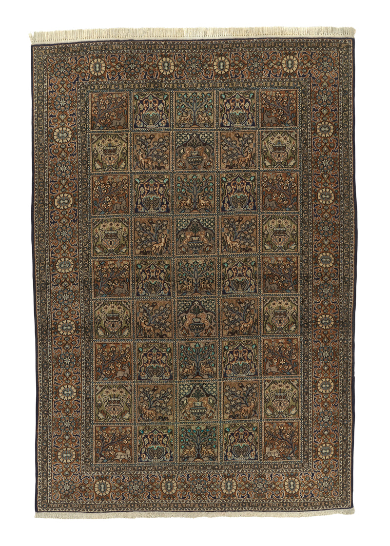 33507 Persian Rug Qum Handmade Area Traditional Traditional 4'8'' x 6'9'' -5x7- Brown Whites Beige Orange Garden Animals Design