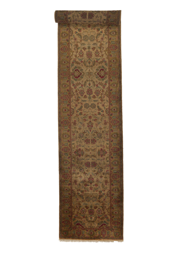 33512 Oriental Rug Indian Handmade Runner Transitional 3'1'' x 15'8'' -3x16- Whites Beige Yellow Gold Jaipur Floral Design