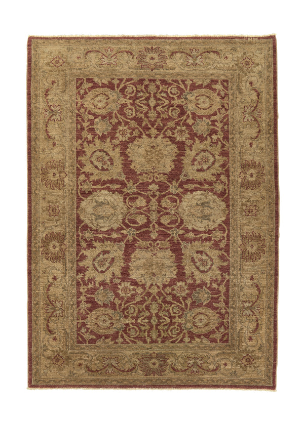 33524 Oriental Rug Pakistani Handmade Area Transitional 4'2'' x 6'0'' -4x6- Yellow Gold Red Floral Design